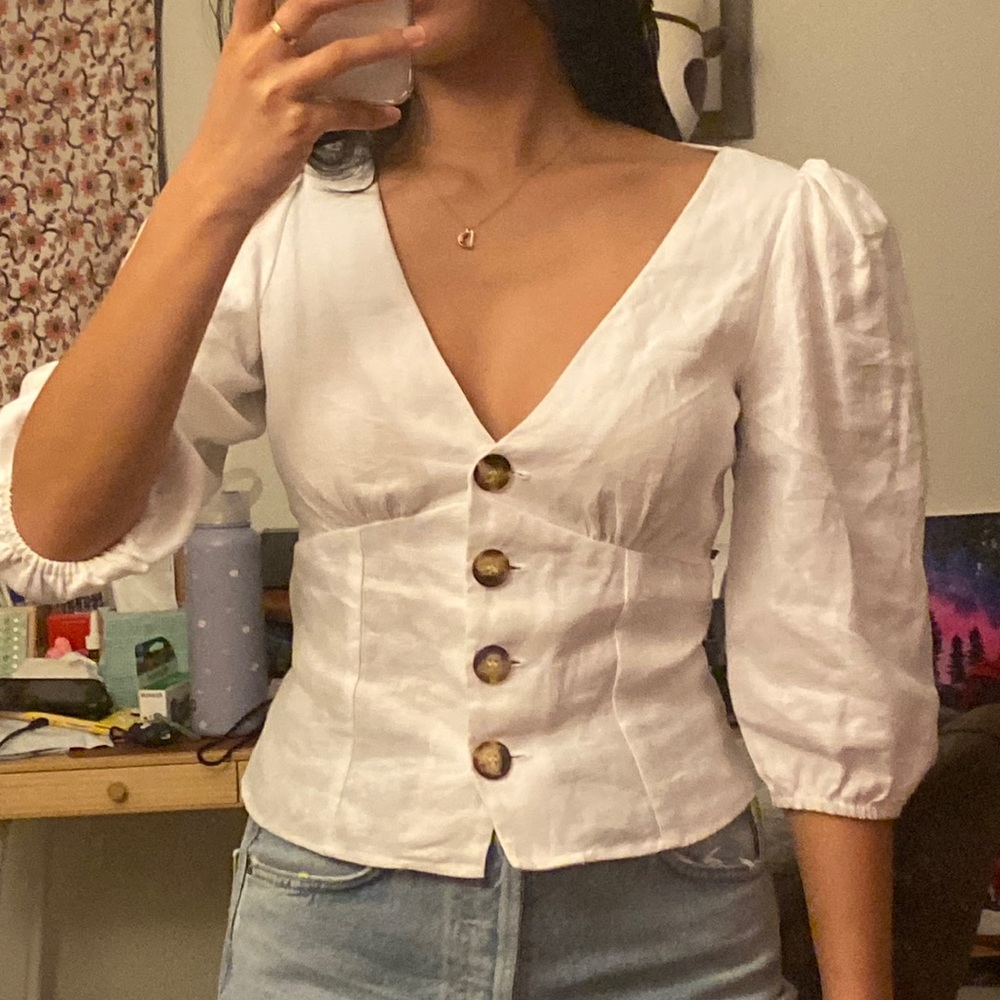 reformation linen puff sleeve top